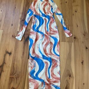 Redberry Abstract Print Long Sleeve Maxi Dress